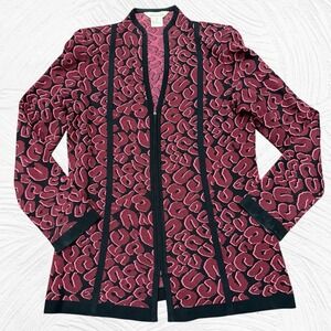 Exclusively MISOOK Knit Zip Jacket Small Abstract Retro Designer Black Pink Red